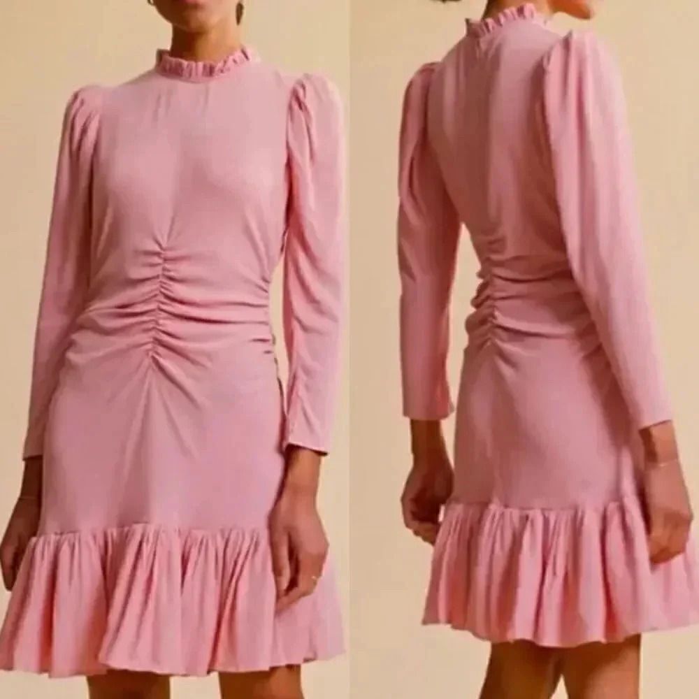 ByTimo Bubble Pink Viscose Shirred Ruffle Long Sleeve Dress XS